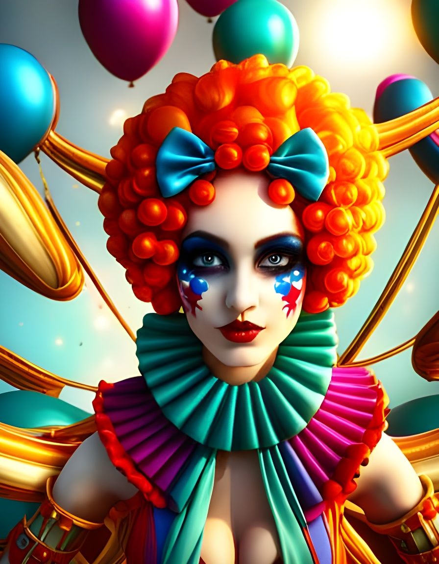 Adorable Circus Clown Girl in Storybook Style