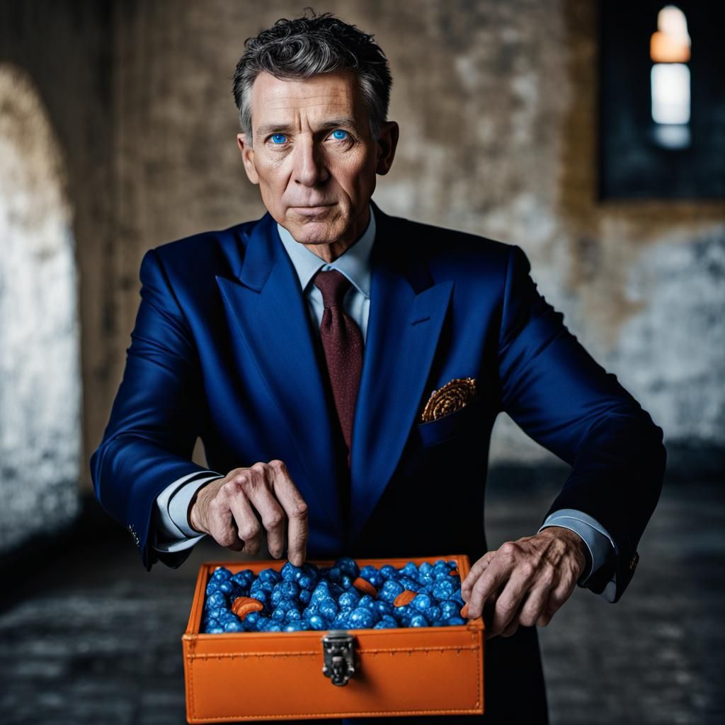 Blue Fire Humanoid Portrait in Stone Dungeon