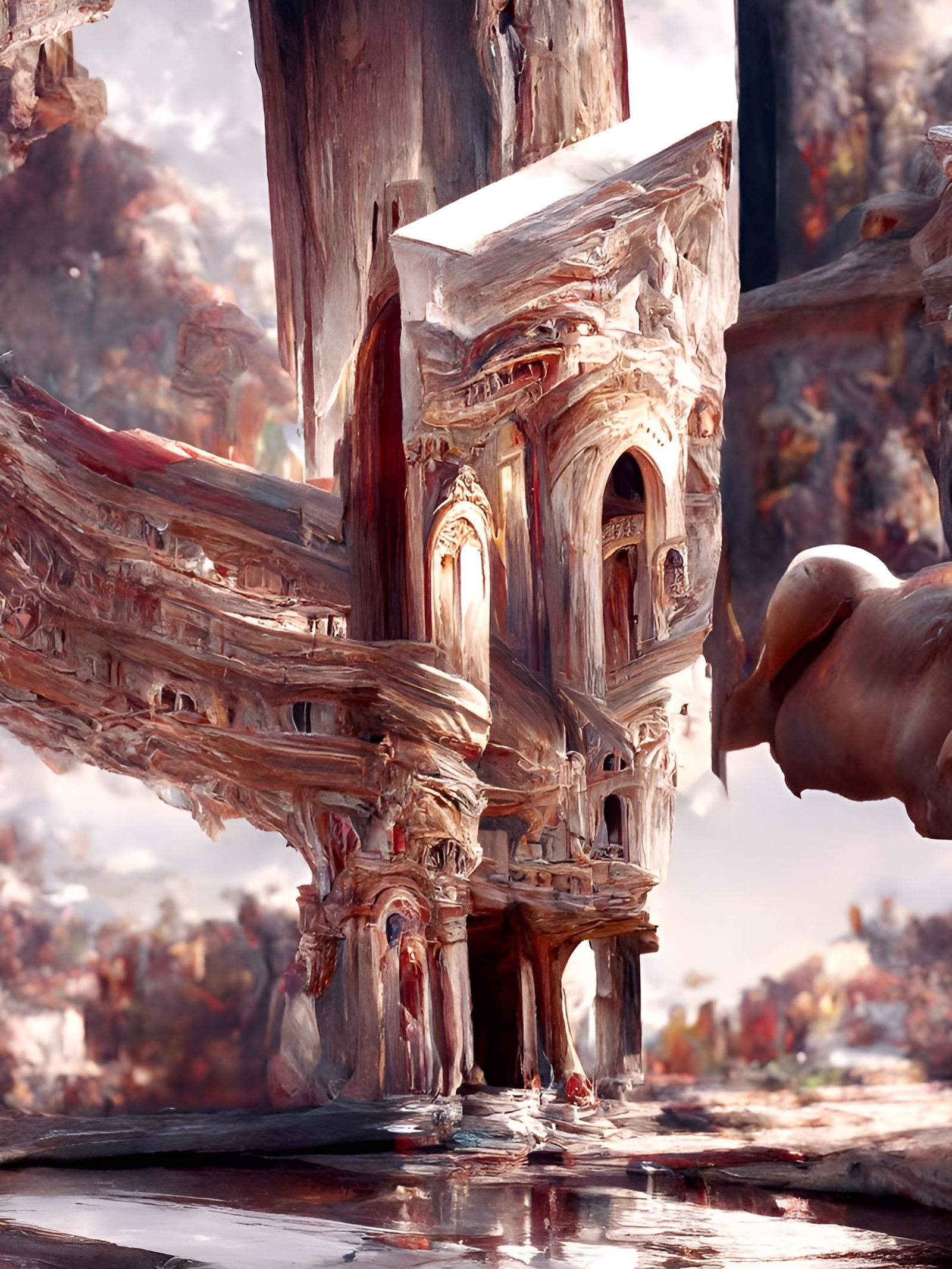 Artistic Masterpieces on Ancient Towers, Hyperrealistic Digi...