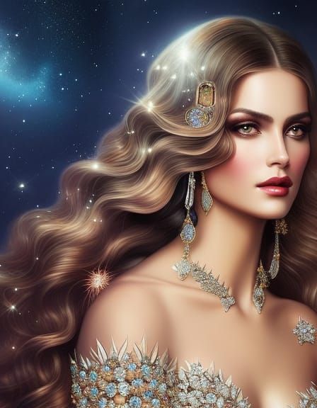 Diamond Goddess in Jewel Dress, Digital Art