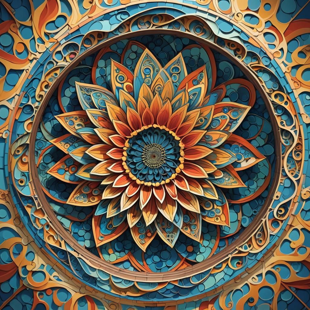 Mesmerizing Flower Optical Illusion in Fractal Zentangle Sty...