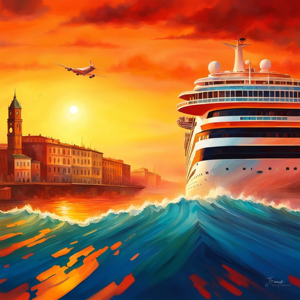Italian Sunset Cruise Ship Fantasy Painting