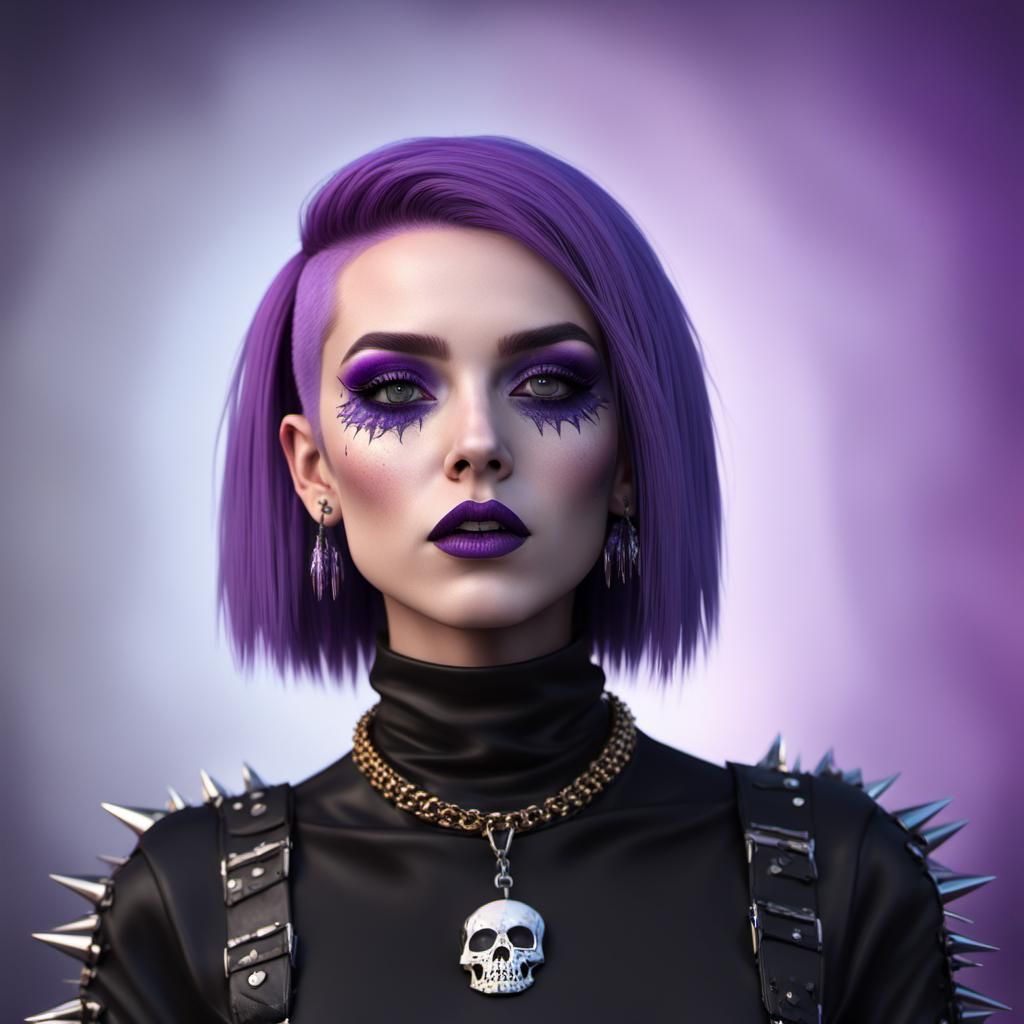 Gothic punk rocker with purple hair and purple eyeshadow wit...