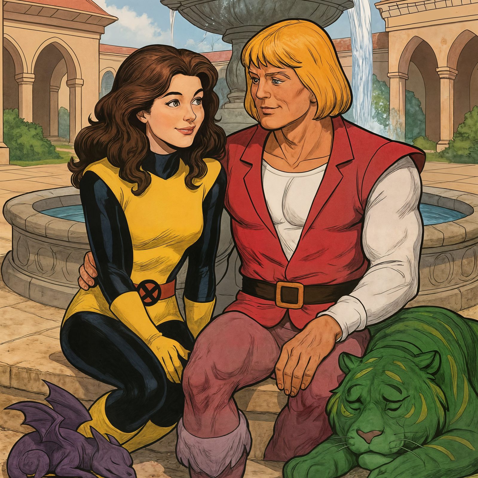 Kitty Pryde & Prince Adam by Palace Fountain