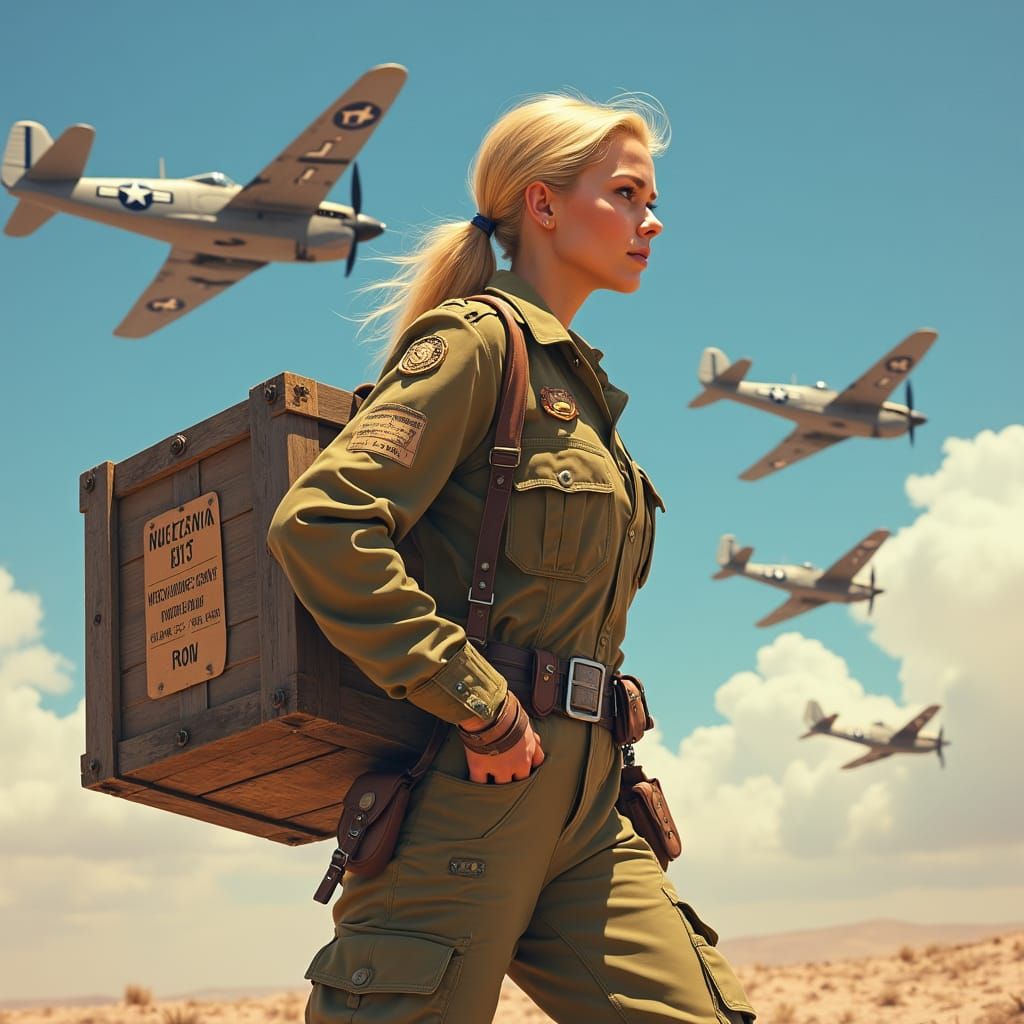 Female Aviator Munitions Delivery: Photorealistic Digital Ar...