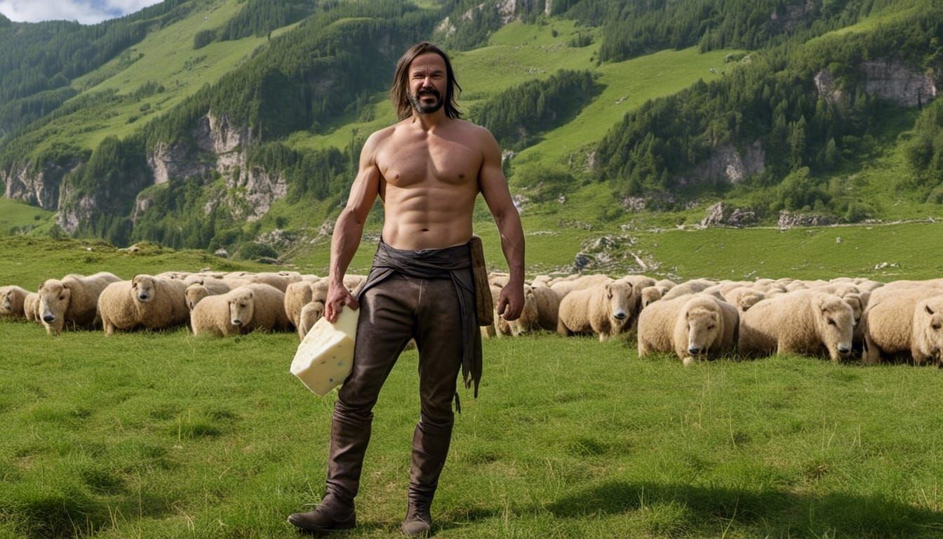 <lora:farg:1.0> Cheese fabric, Hairy leather guy from germany, muscular, vascular, hairy legs, hairy chest, bavarian man...