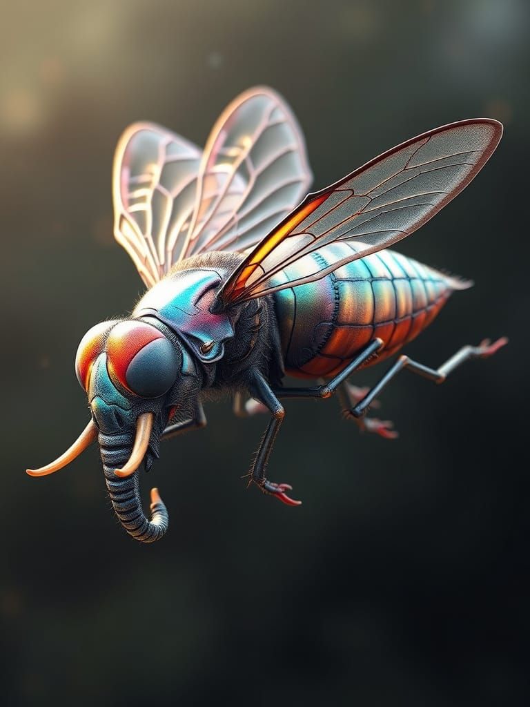 Majestic Iridescent Fly-Elephant Soars Through the Air