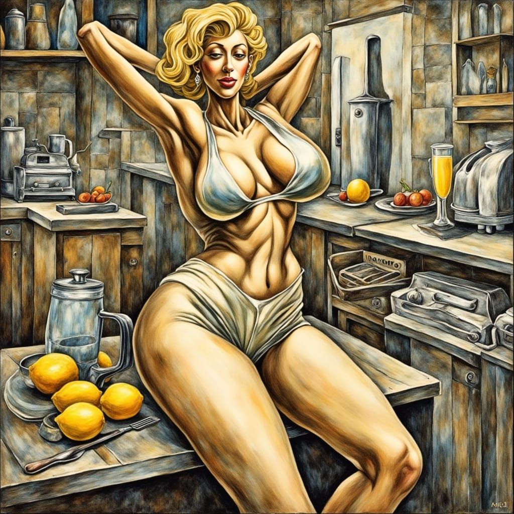 Blonde in Vintage Swimsuit: Glitch Art Engraving