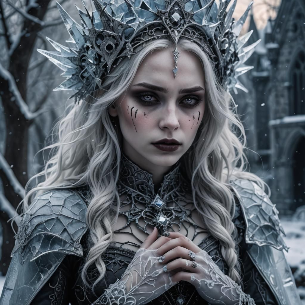 Gothic Heartbroken Ice Queen in Hyperrealistic Style