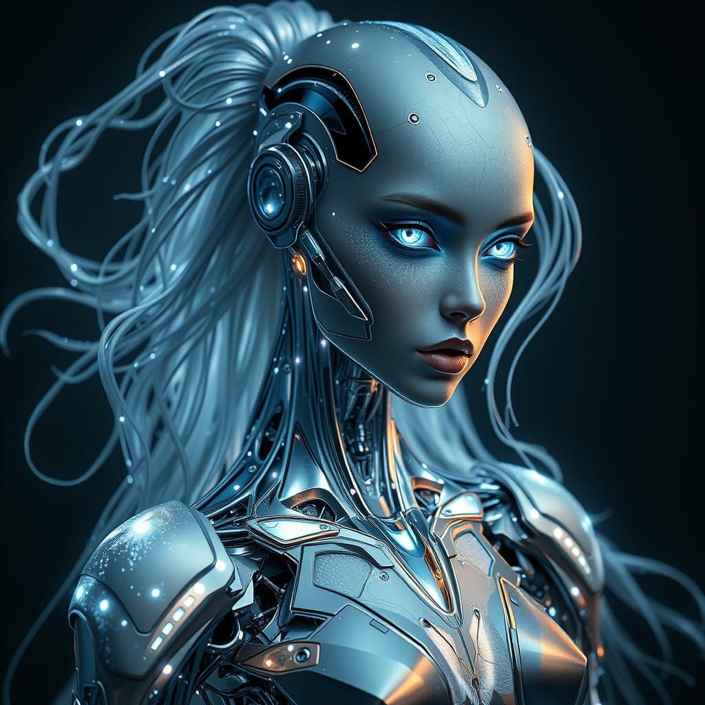 Cyberpunk Goddess with Glowing, Intricate Patterns