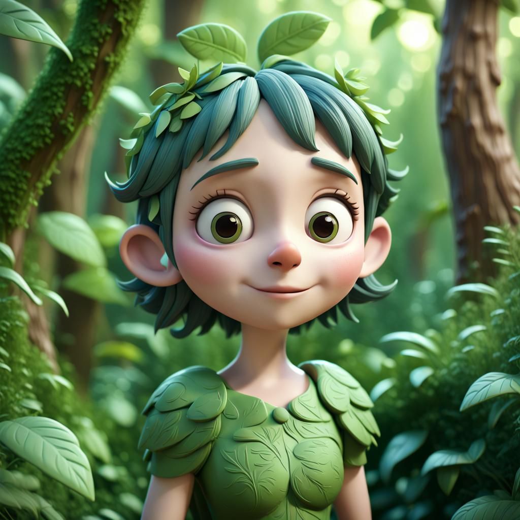 Whimsical 3D Character in Lush Miniature World
