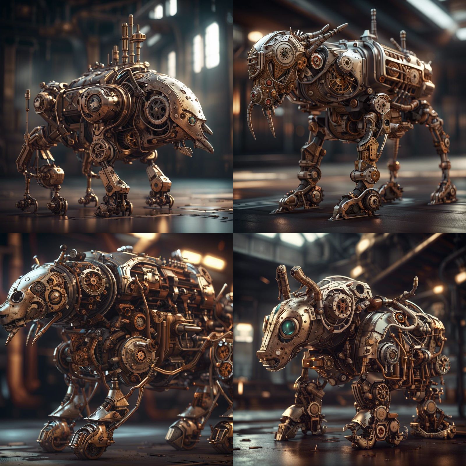 Steampunk Animals with Intricate Mech Details