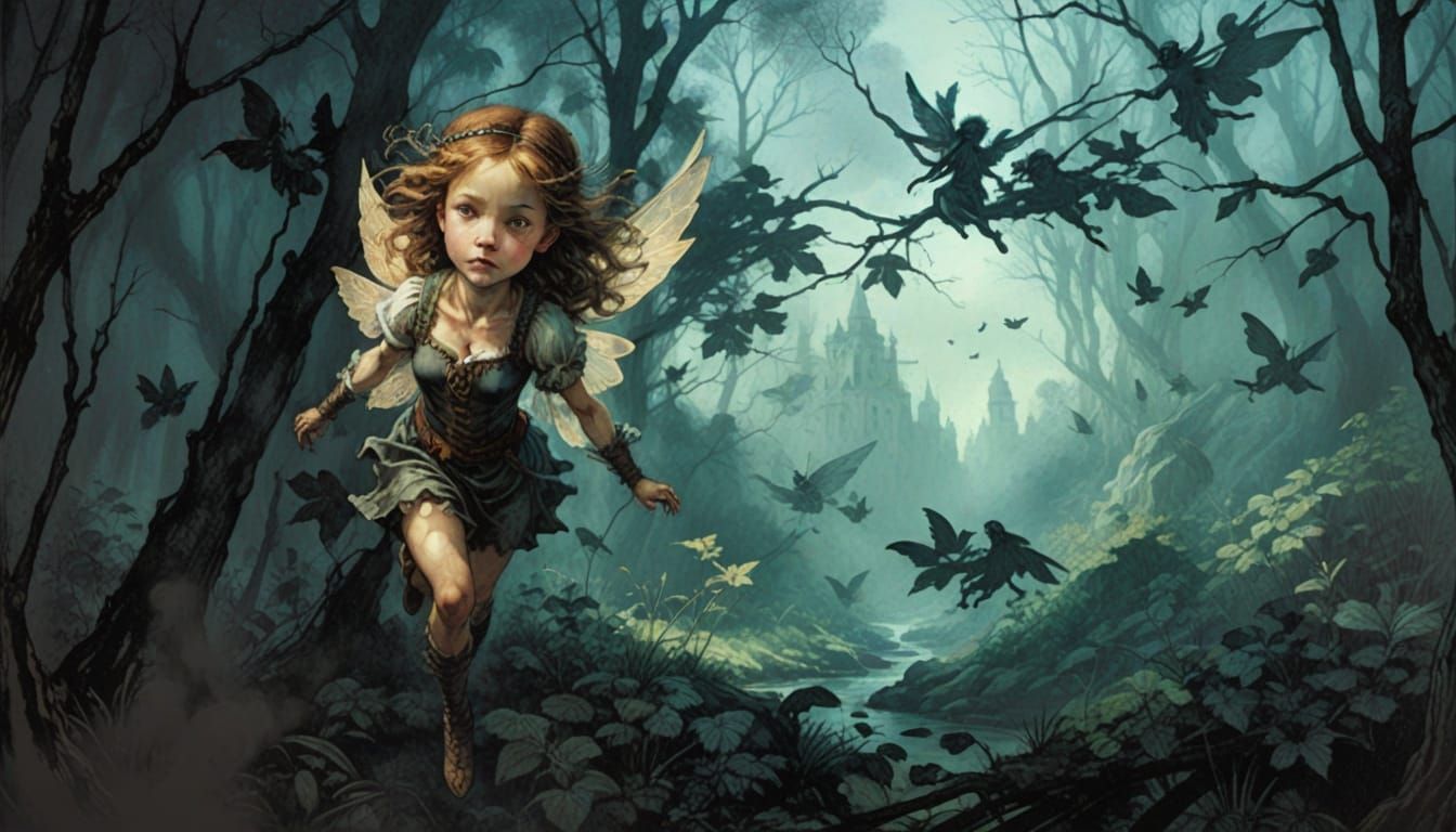 Confident Fairy Portrait in Dürer-Inspired Etching Style