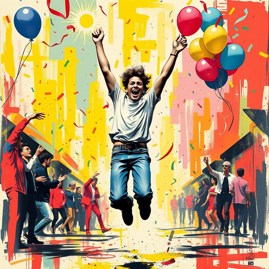 Triumphant Moment in Colorful Chaos