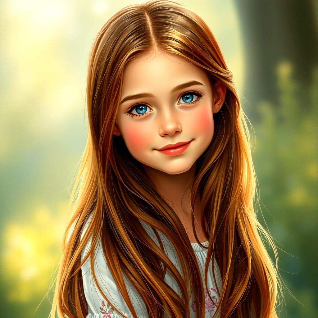 A Brown Haired Girl with Blue Eyes in a Natural Setting