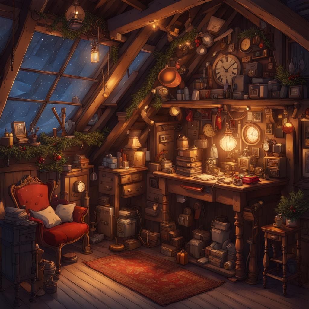 Christmas Attic in Studio Ghibli Style