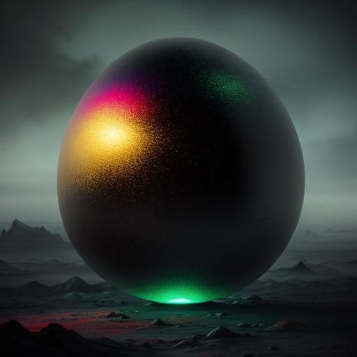 Glowing Egg in Alien Landscape: Abstract Expressionism