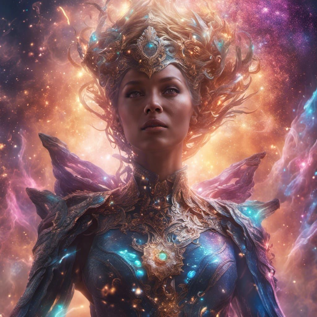 Shimmering Galaxy Maiden in Art Nouveau Style
