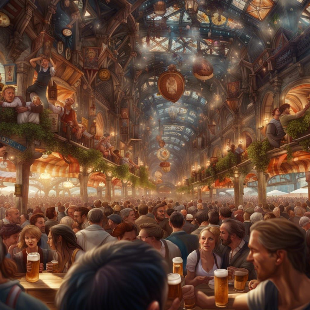 Oktoberfest Biergarten Crowd in Fantasycore Style