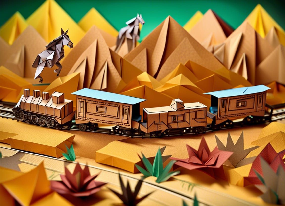 A train in a wild west desert landscape