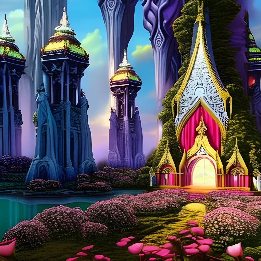 Hyperdetailed Marble Goddess Statues in Elven Woods