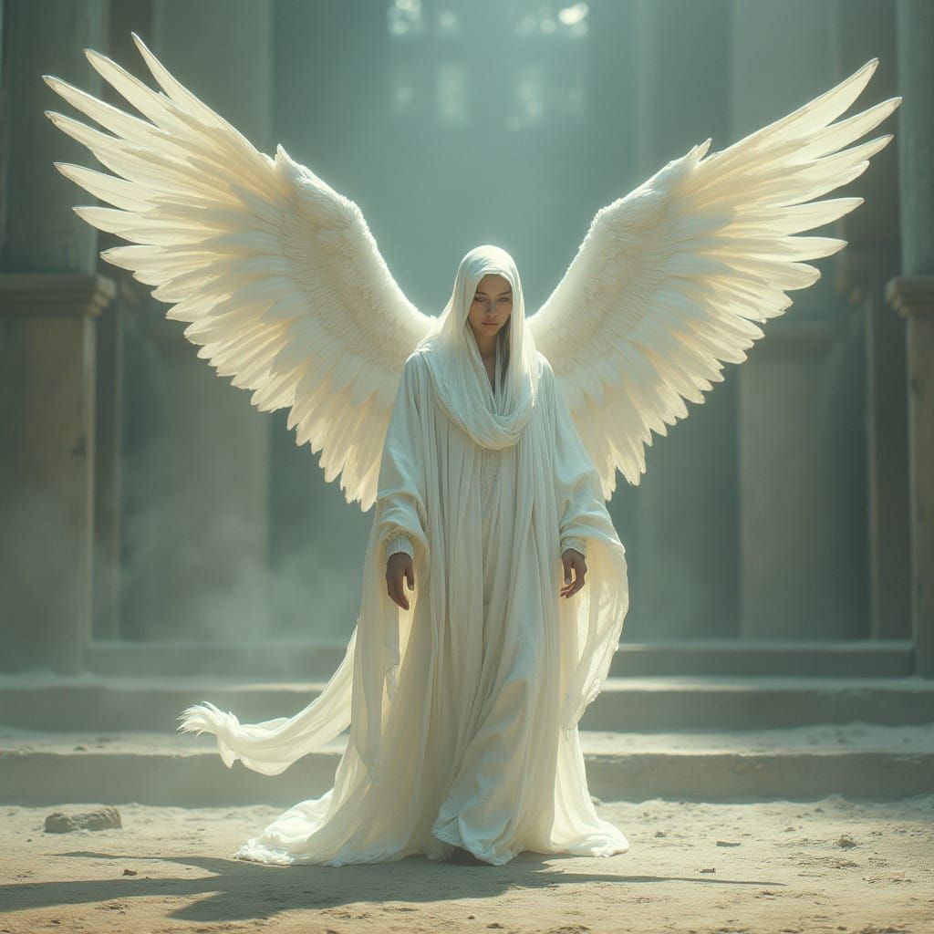 Angelic Being in Dystopian Landscape, Digital Art