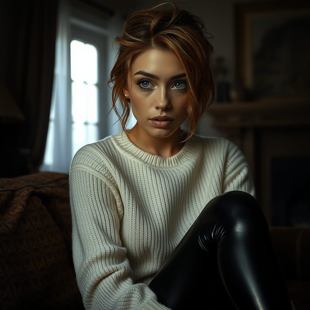 Woman in Dimly Lit Room: Film Noir Style