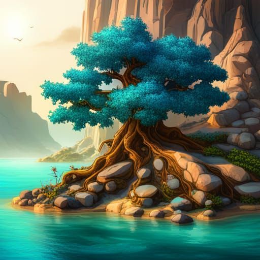 Teal Crystalline Tree with Turquoise Bark