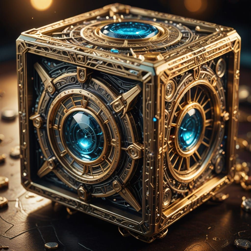 Ornate Magical Cube with Jewel Encrusted Ring