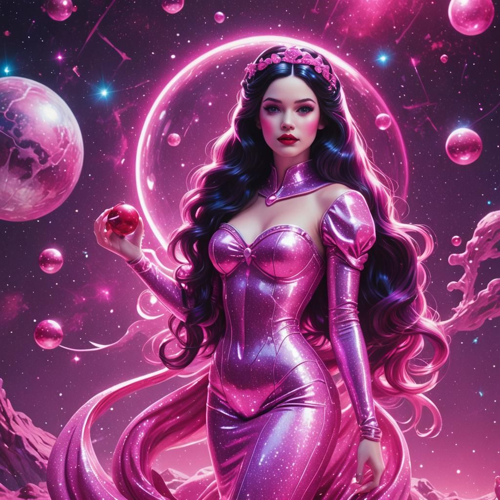 Snow White Space Mermaid with Neon Synthwave Style