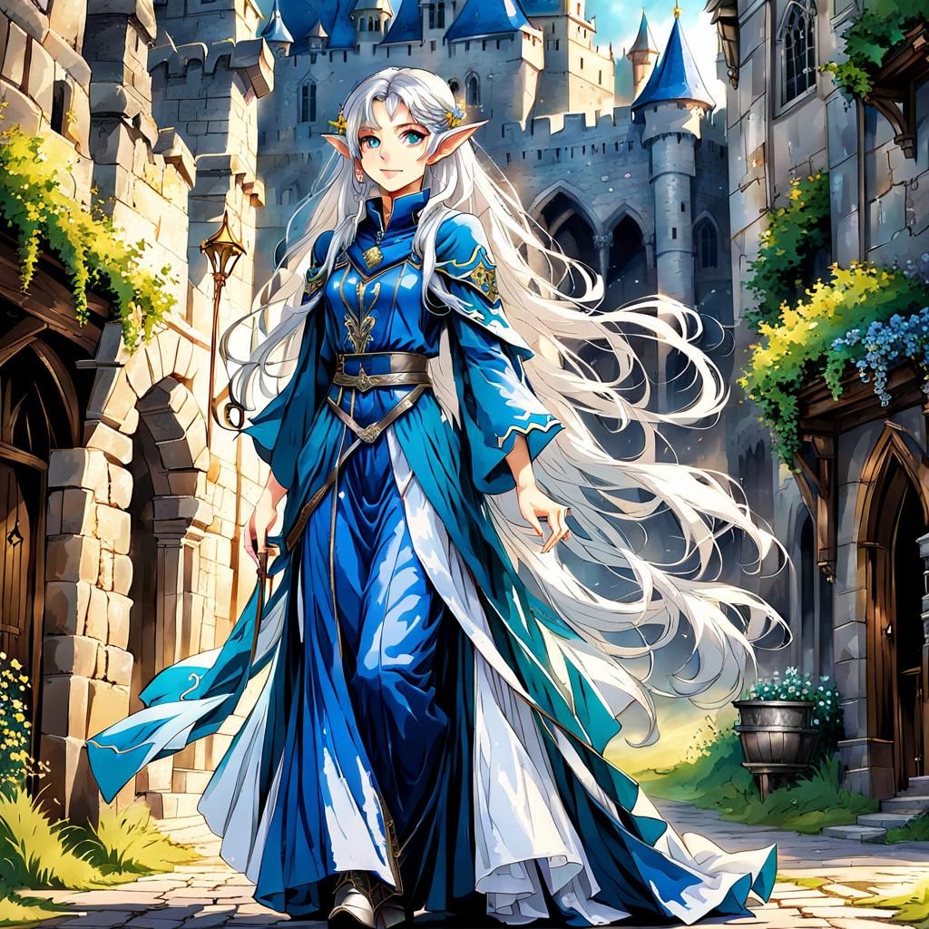 Anime Elf Shopping in Medieval City