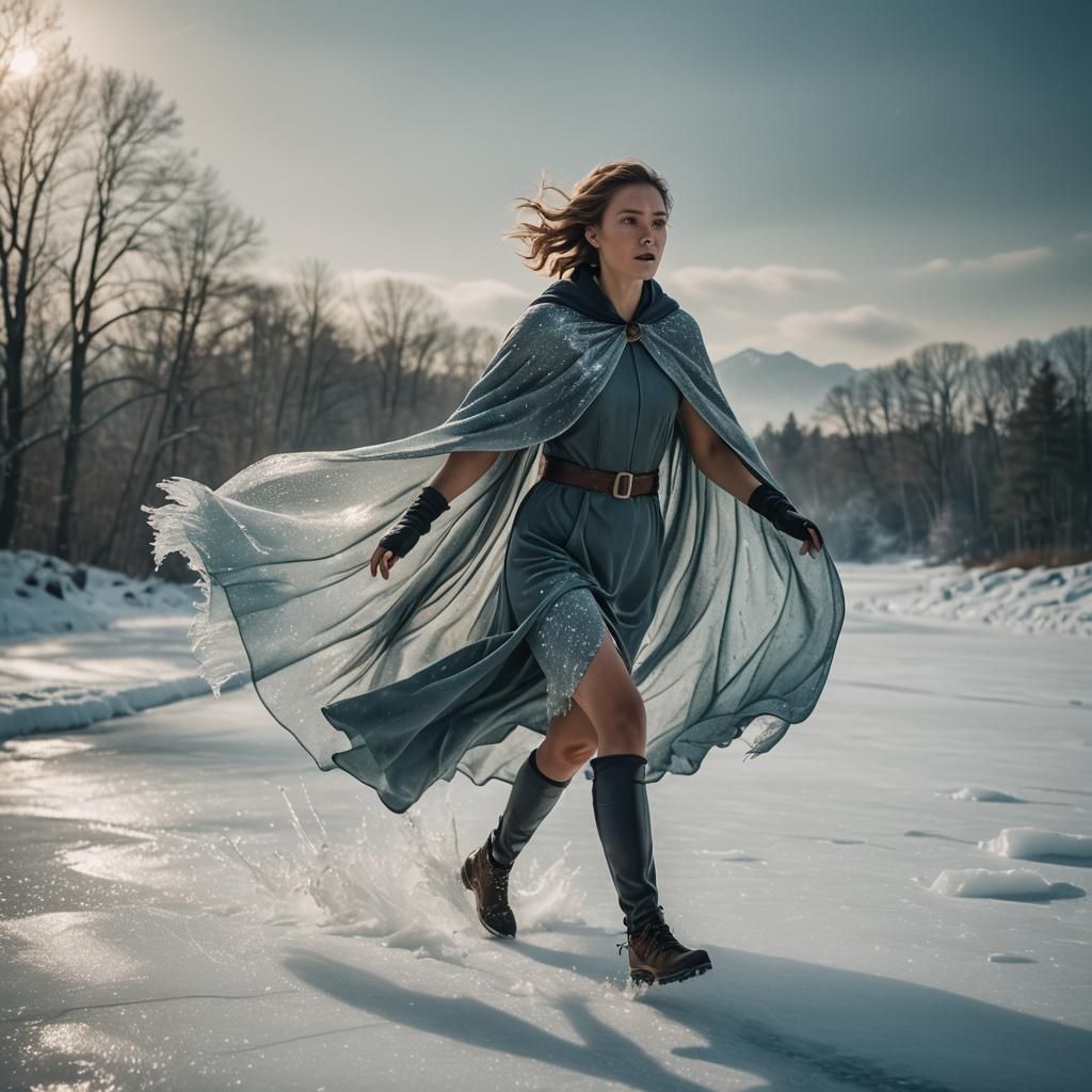 Woman Running on Ice Creates Crystals