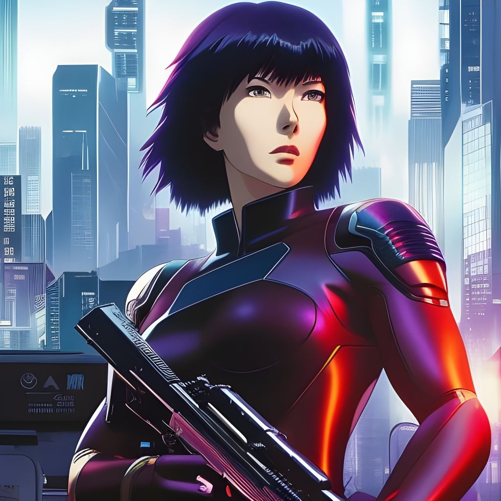 Motoko Kusanagi Anime Key Visual in Neon City