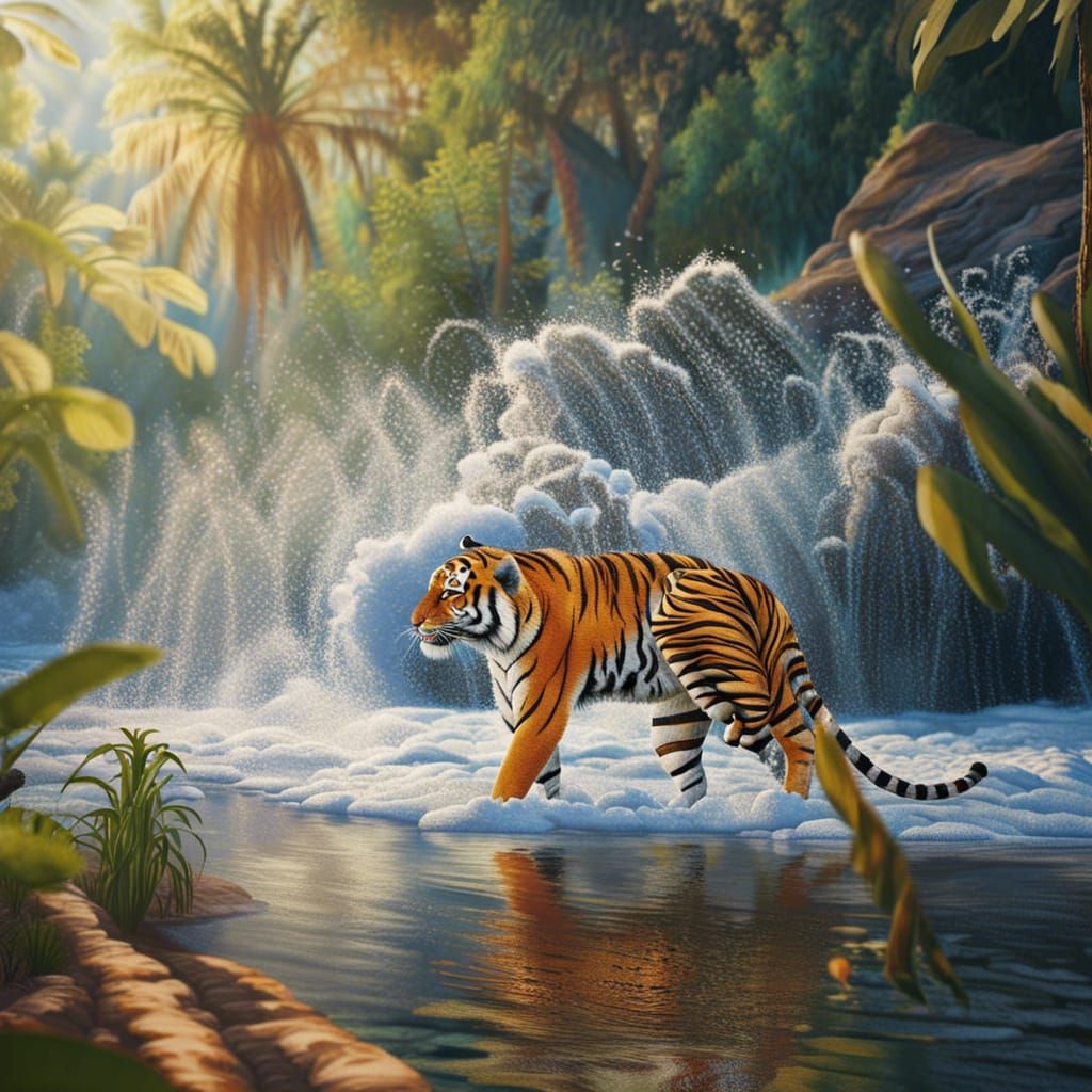 Quilted Tiger Shakes off Cotton Water