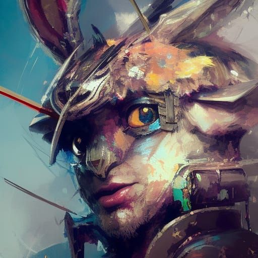 Samurai Rabbit Portrait in Cyberpunk Style