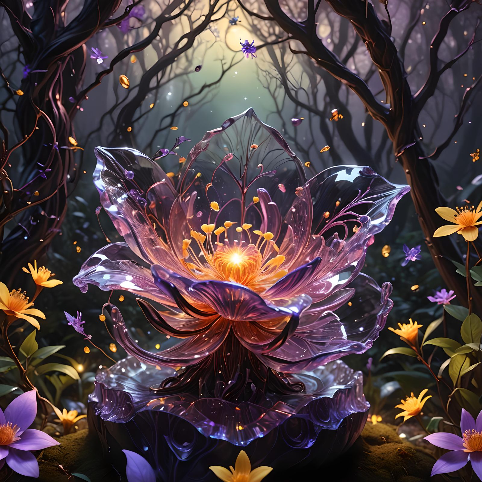 Crystal Flower Sculpture Digital Art in 8K