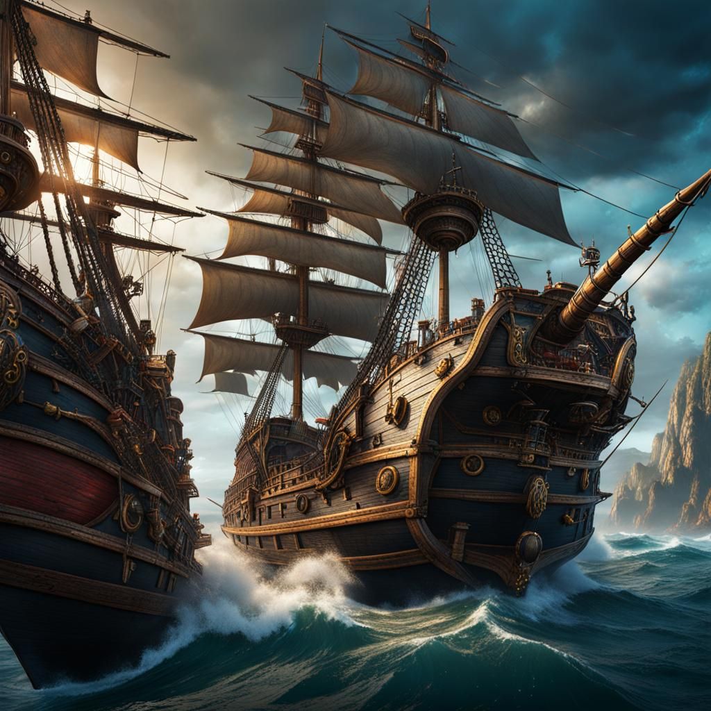 Pirate Ships Clash in Fantasy Art Style