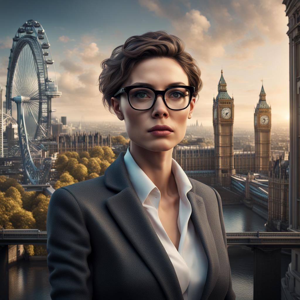 Intelligent Business Woman Contemplates AI with London Backd...