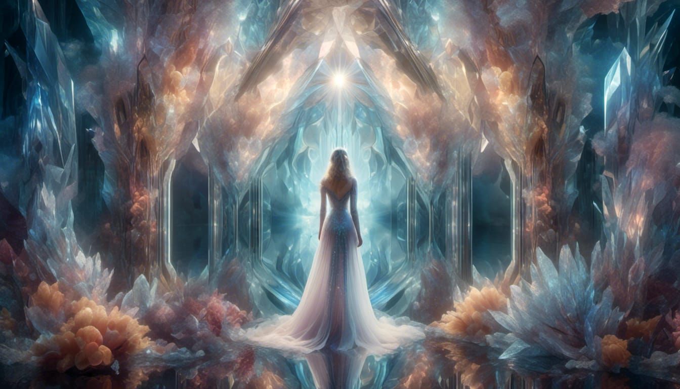 Magical Princess Enters Portal in Cubist Crystalline Style