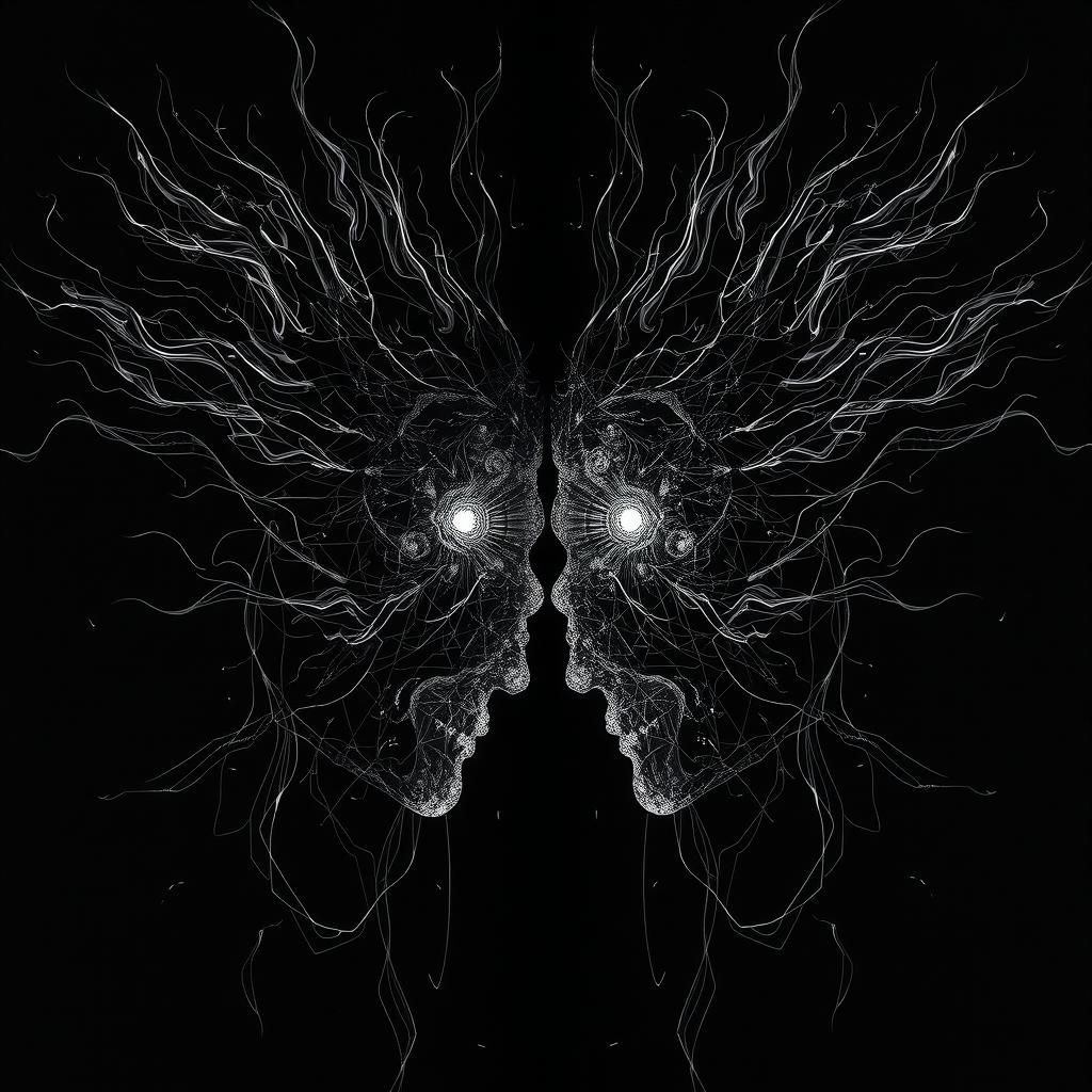 Intense Mental Portrait of Dueling Figures in Darkness