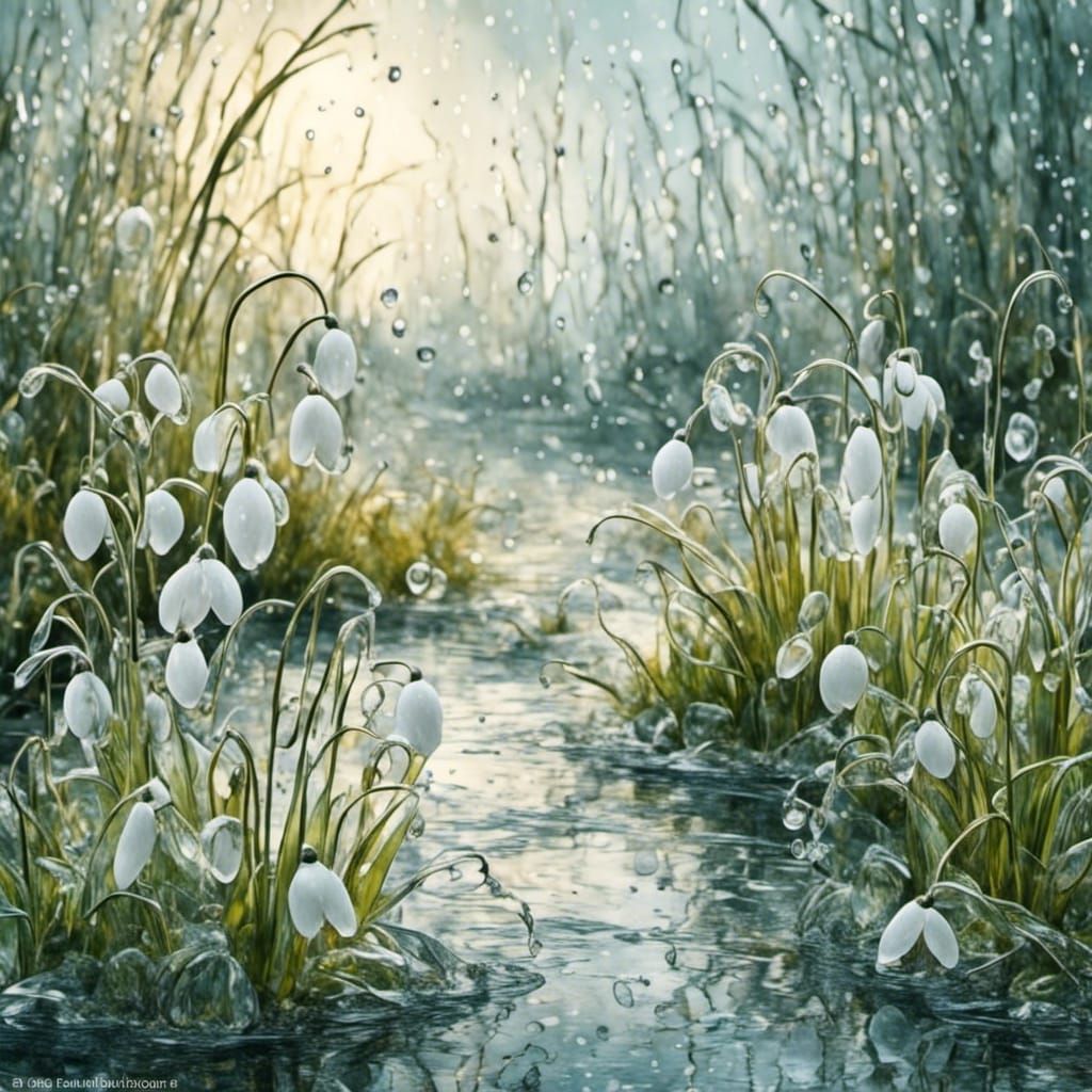 Whimsical Snowdrop Garden in Fantasy Painting Style