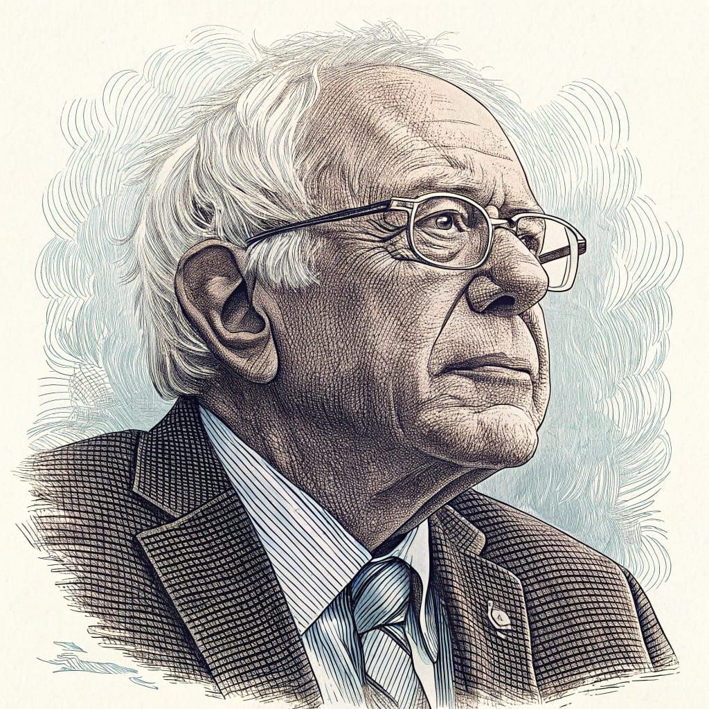 Bernie Sanders in a Vintage Etching Style