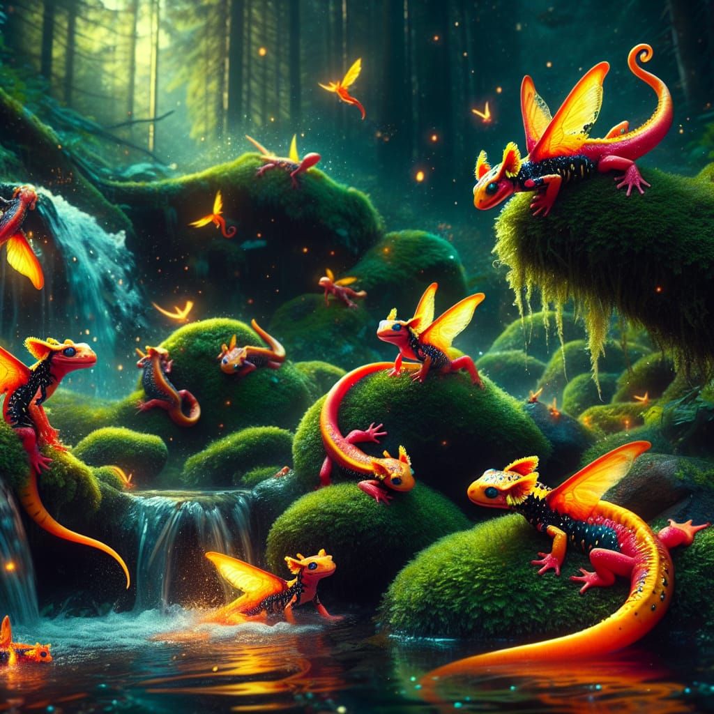 Fire Salamanders and Sprites in Fairy Forest