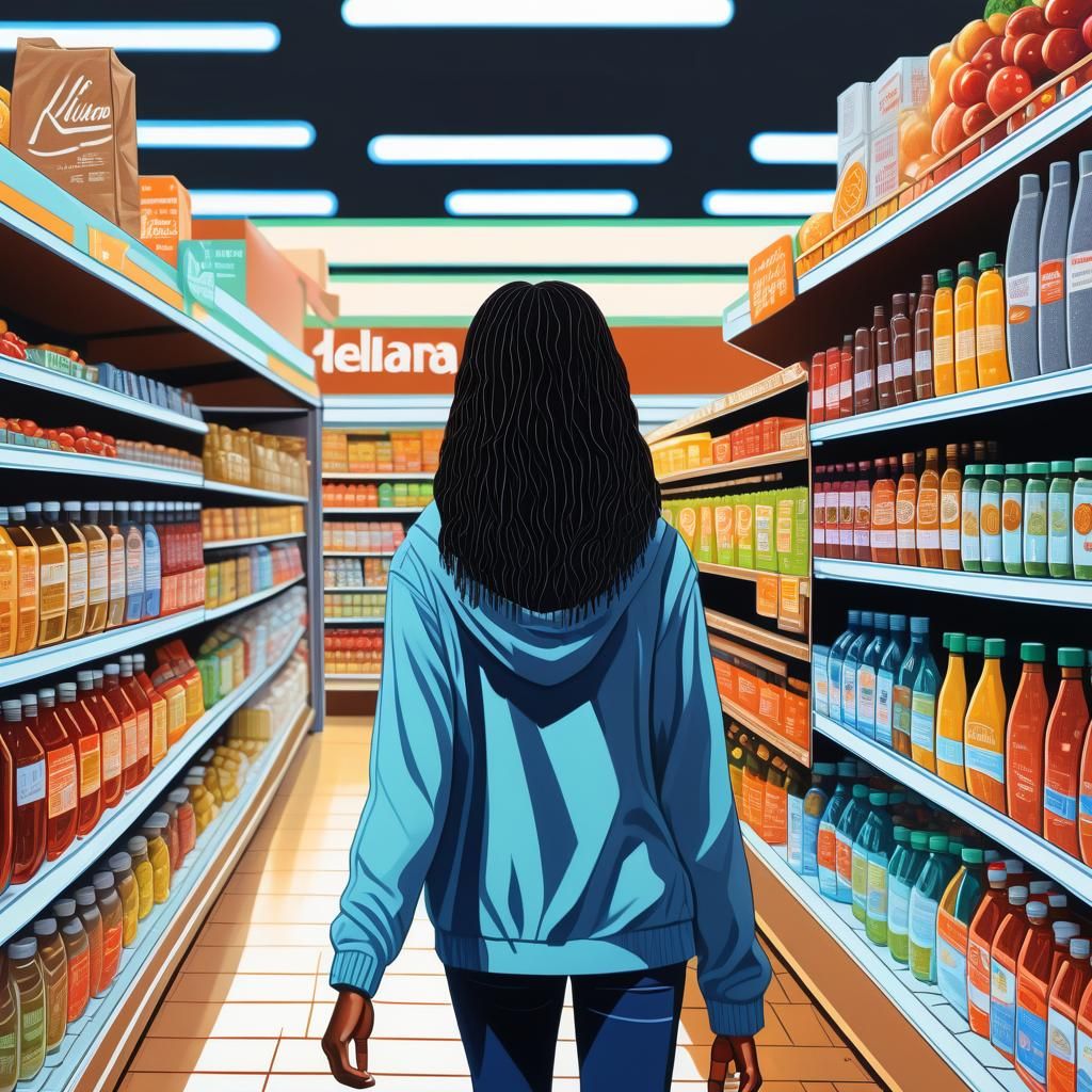 Hyperdetailed Gouache: Melanin Woman Shopping