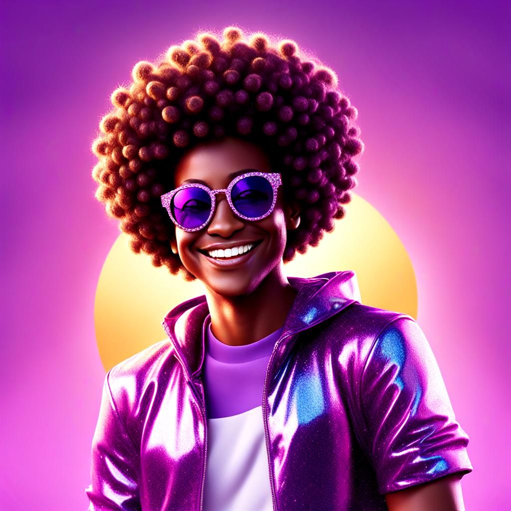 Smiling Face with Afro and Sunglasses as 3D Art