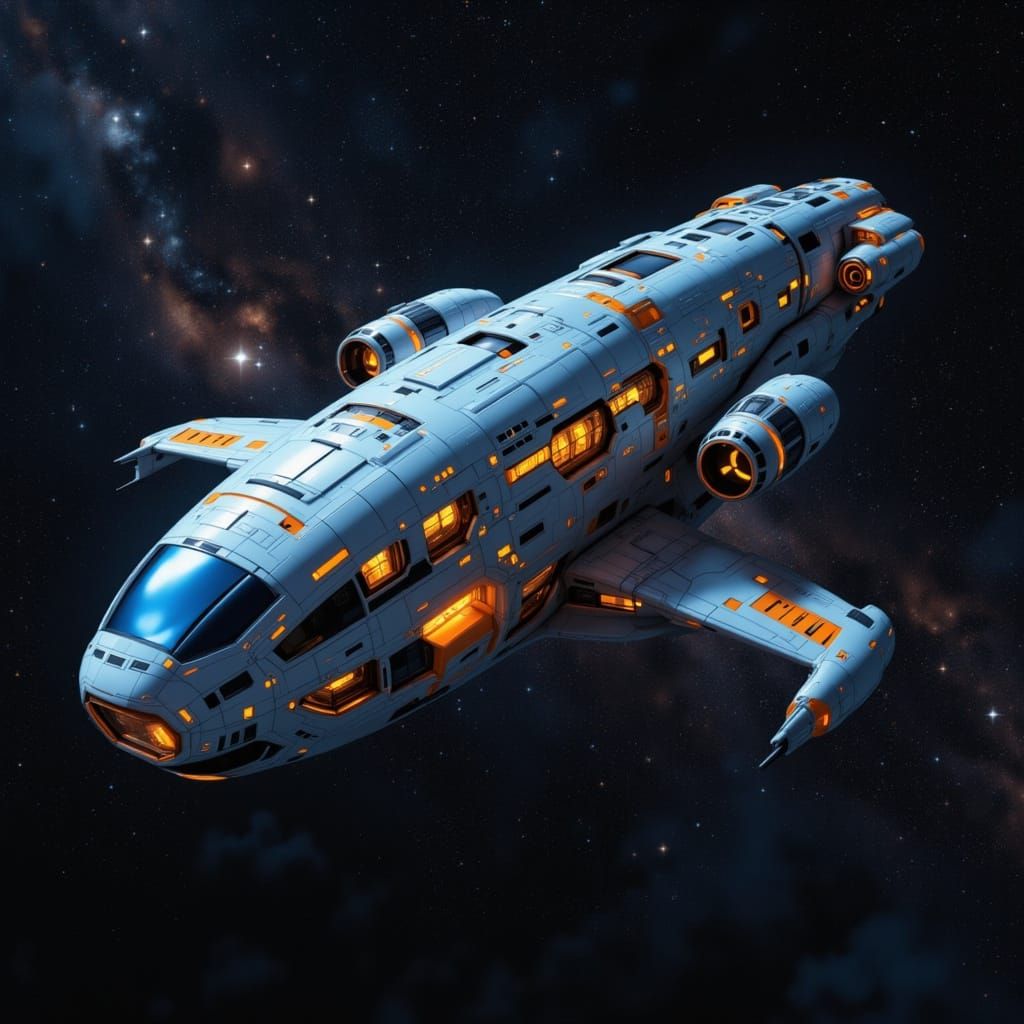 Science Fiction Spaceship in Black Space