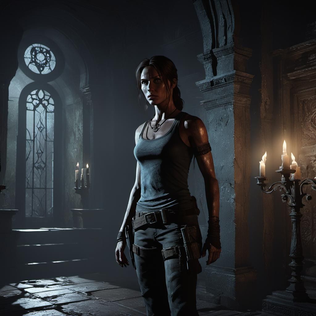 Lara Croft in Haunted Mansion Cinematic Concept Art
