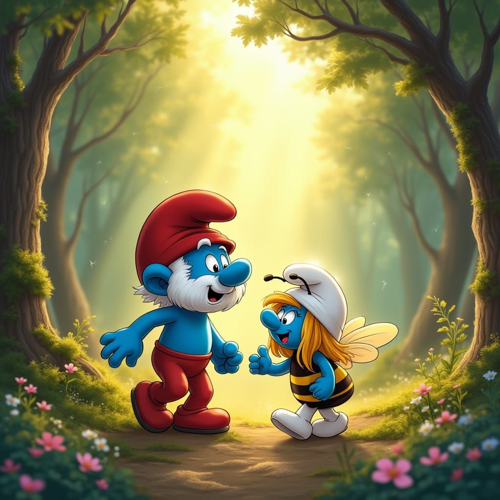 Papa Smurf and Bee Explore Magical Forest