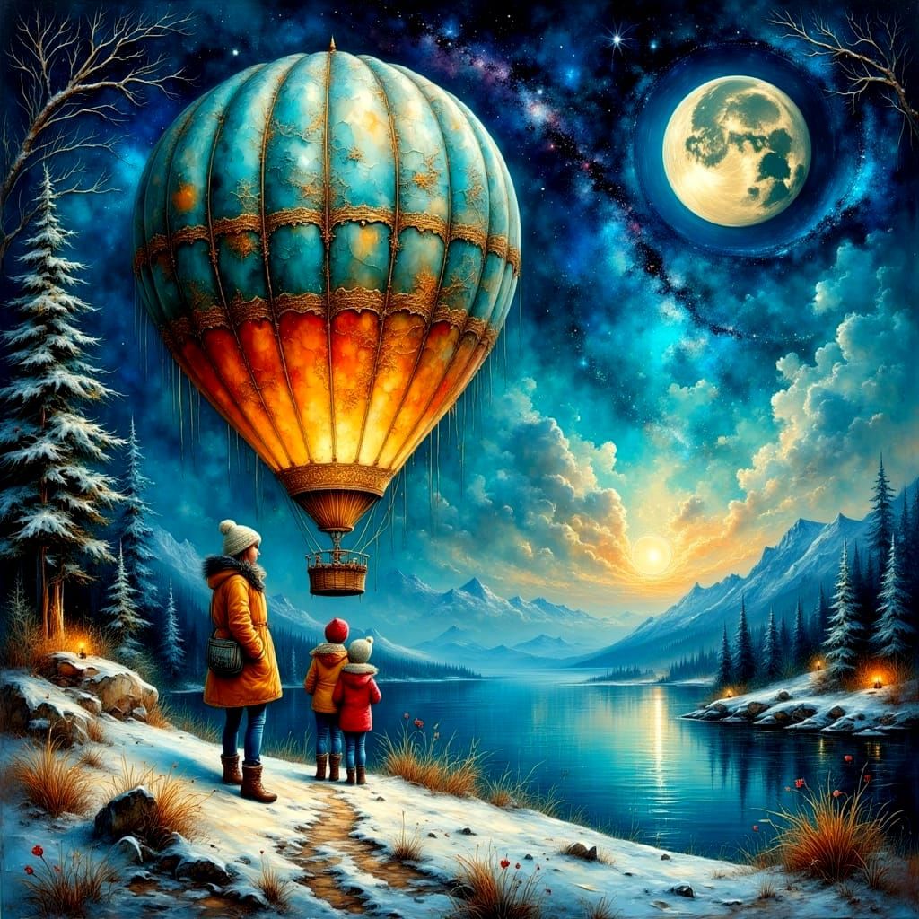 Hot Air Balloon Ride at Sunrise in Impasto Style