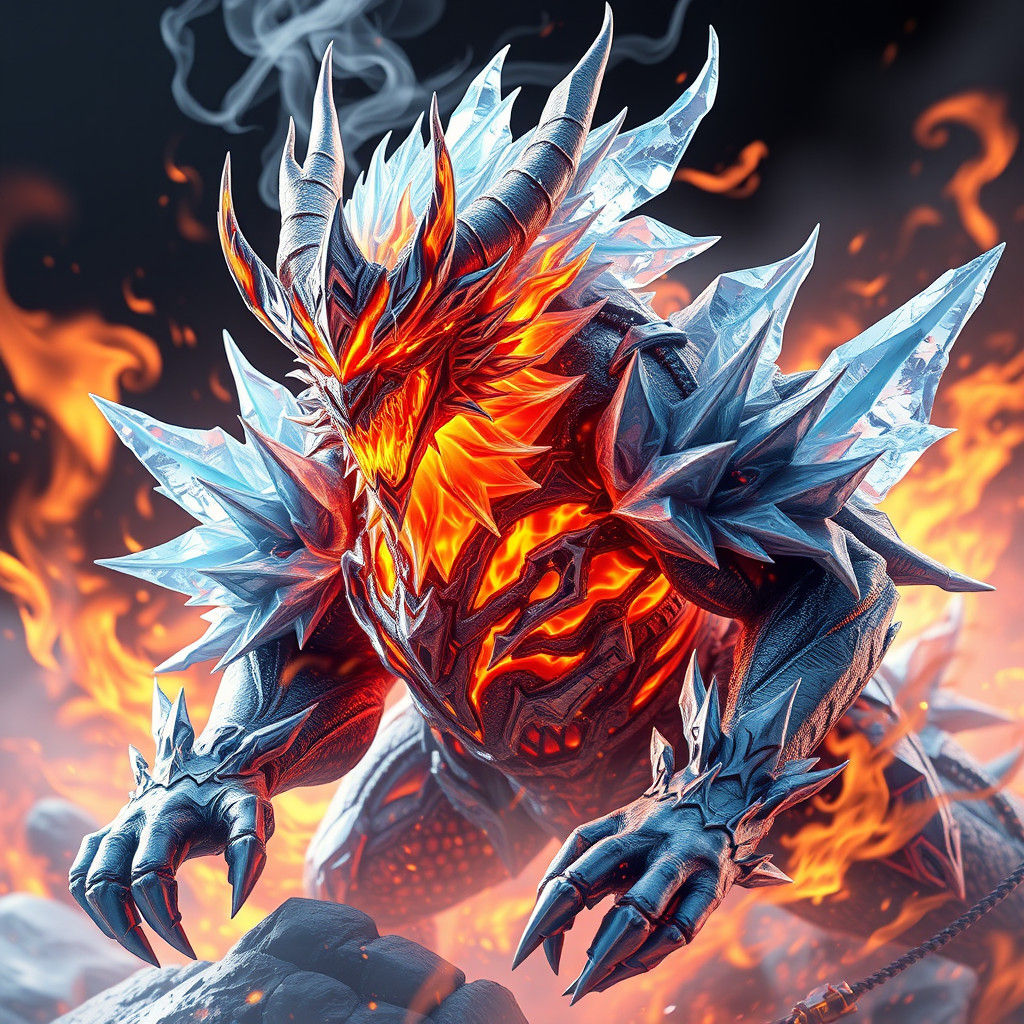 Fire and Ice Demon in 3D Anime Style